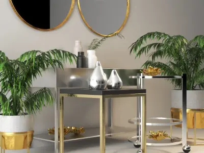 set601 two round mirrors on console table mockup 3D model