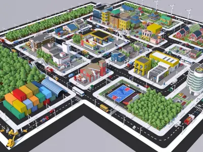Low Poly City Town Pack Low-poly 3D model