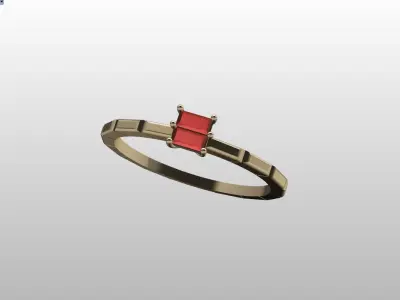 constructive ring jewelry with baguette gem stone Free 3D print model
