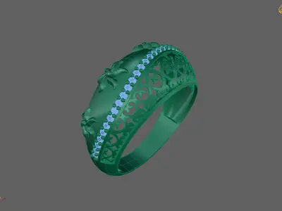 Women Ring With Stone Diamond Ready STL 3DM Models Womens Rings  3D print model