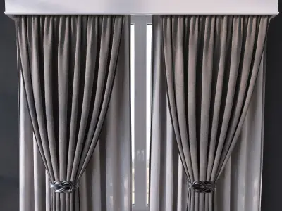 Curtain pair of curtains on wall 3D model