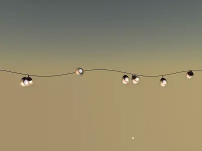 little retro bronze cap light bulbs on black rubber wire 3D model