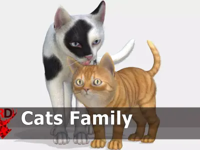 Cats Family Low-poly 3D model
