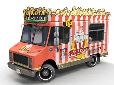 PopCorn Food Truck Low-poly 3D model