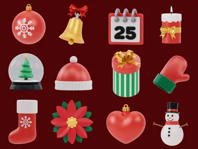  Christmas Collection 3D Icon Pack Low-poly 3D model