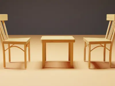 chair two wooden chairs and table Free 3D model