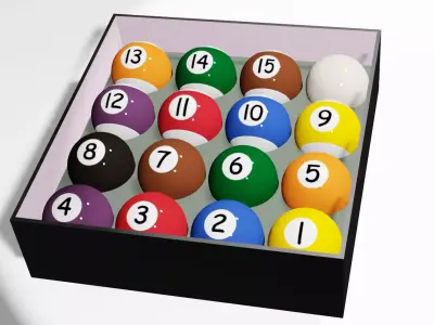 Snooker and billiard balls with box Low-poly 3D model