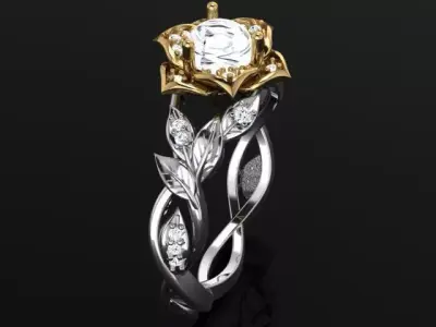 2 tone ring with flower head and cabochon stone 4889 3D print model