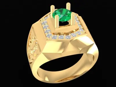 Luxury Hexagon Green Gemstone Men Ring 3D Model 2256 3D print model