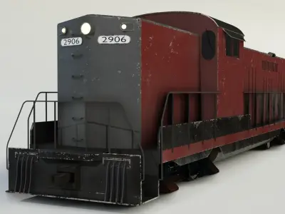 Railway station and two diesel locomotive 3D models Low-poly 3D model