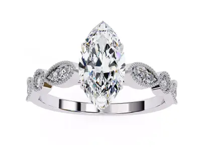 Marquise diamond vintage setting solitaire ring  3D print model