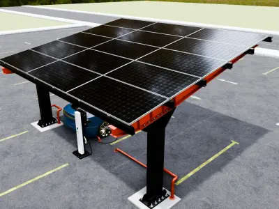 L Type 2 Car Solar Carport 3D model