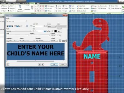 Dinosaur Light Switch Cover Plates with Editable Text 3D print model