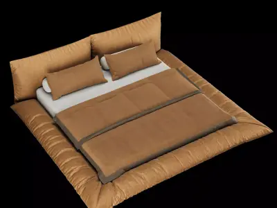 Bed with pillows and blanket 031 3D model