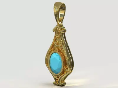 stl 3dm Plaque Classic Teardrop Pendant Central Turquoise gp0490 3D print model
