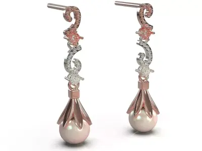 Exquisite Pearl Earrings Rose Gold Ready for 3D Printing pe0057 3D print model
