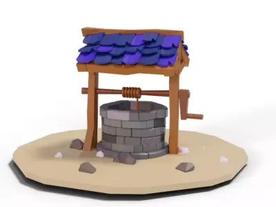 360 Poly well Low-poly 3D model