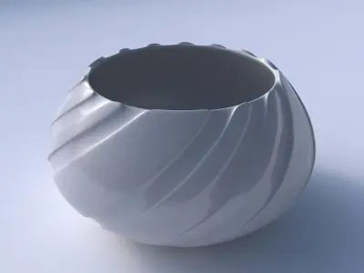 Bowl squeezed twisted with smooth vertical ribbons 3D print model