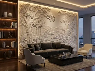 Modern Landscape Relief Panel Wall Decor Set STL Mural CNC 321 3D model
