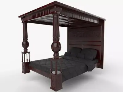 Renaissance style bed 4 Low-poly 3D model