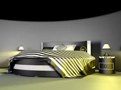 Bedrooms room with bed and two lamps Free low-poly 3D model