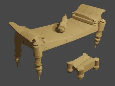 Decorated ancient Roman bed Low-poly 3D model