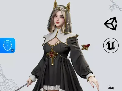 Priestess Girl -  Game Ready Low-poly 3D model