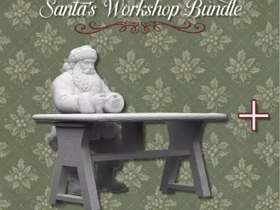 Santa Workshop Collection Furniture Tools and Santa Figurine 3D print model