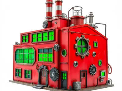 Industrial Red Factory model pack Low-poly 3D model