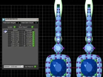 earrings sapphire and diamond 3D print model