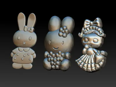 Three fantasy doll models rabbit 3D print model