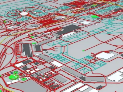Paris Charles De Gaulle CDG Roissy Airport Roads Buildings PT 3D model