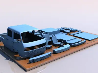VOLKSWAGEN T3 TRANSPORTER PICKUP DOBLE CAB 1979 3D print model