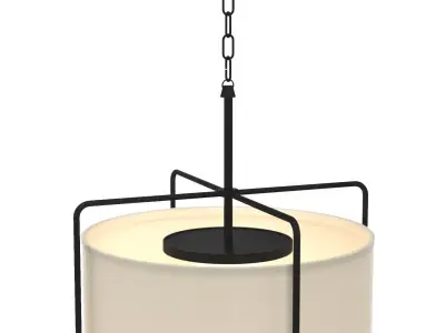 Kempsey Three Light Harvest Linen Shade Farmhouse Pendant Light 3D model