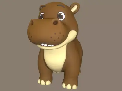 Rigged Cute Playful Brown Hippo Low-poly 3D model
