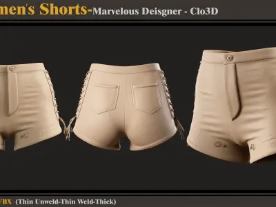 6 Women Shorts-MD-Clo3D-ZPRJ - FBX - OBJ 3D model