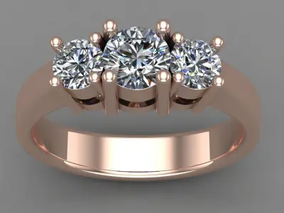 3 Diamonds Rose Gold Wedding Woman Ring 3D Print Model Free 3D print model