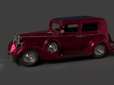 Chinese red vintage car   Low-poly 3D model
