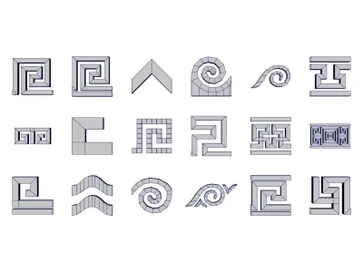 24 Greek Meander Tileable Patterns Low-poly 3D model