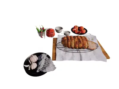 3D Roast Dinner and Ingredients Set Low-poly 3D model