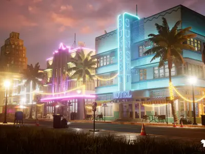 Miami Vice City Environment Low-poly 3D model