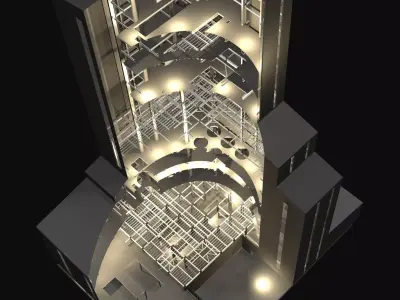 Industrial tower in curvy cutaway section 25i07 3D model