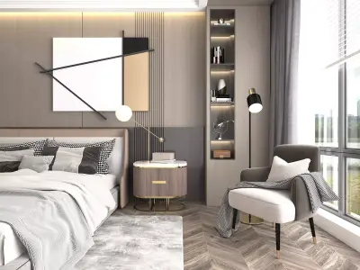 Modern Bedroom Scene 9 3D model