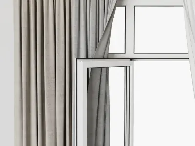 curtains when open window 04 HBH Low-poly 3D model