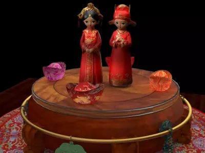 Chinese wedding doll couple  3D model