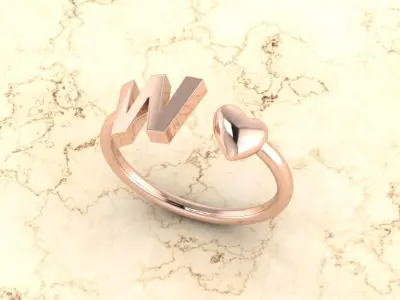 Alphabet Jewelry with Heart Ring W 3D print model