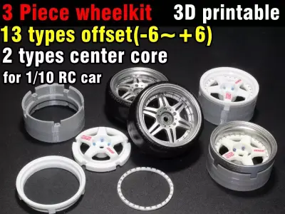 3d printable 3 piece wheel kit 3D print model