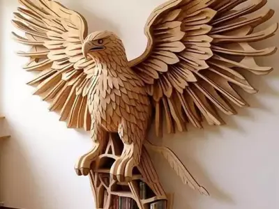 Modern wooden sculpture - eagle design and book holder 3D print model