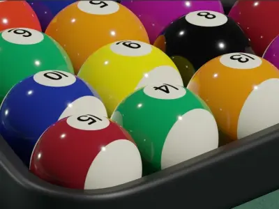 Pool Set table with cue and balls Low-poly 3D model