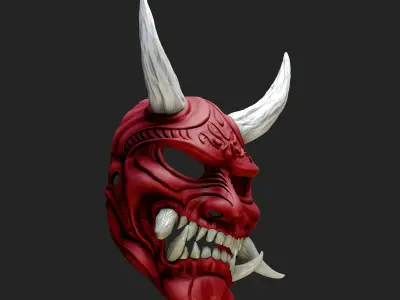 Oni Mask 14 Demon Full Face Horn Fang 3D print model